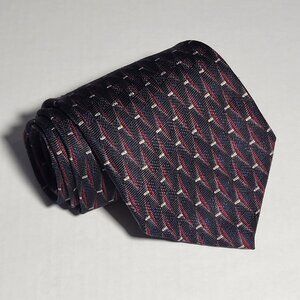 J.Z. Richards Men's Neck Tie Blue Red & Black Dimond Geometric Pattern Silk